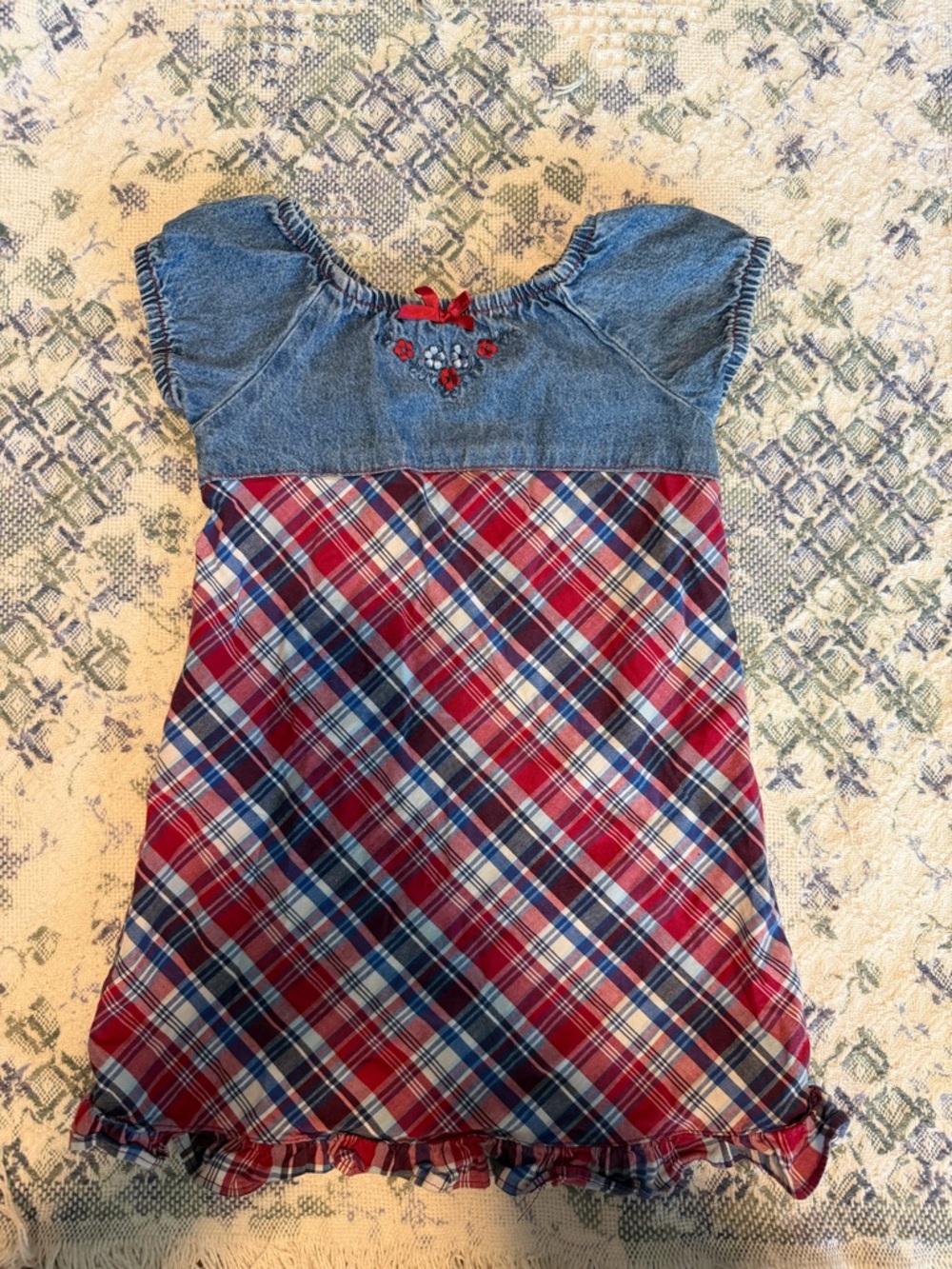 Vintage American Girl Dress Bitty Baby Matching Plaid Denim Girl Dress
